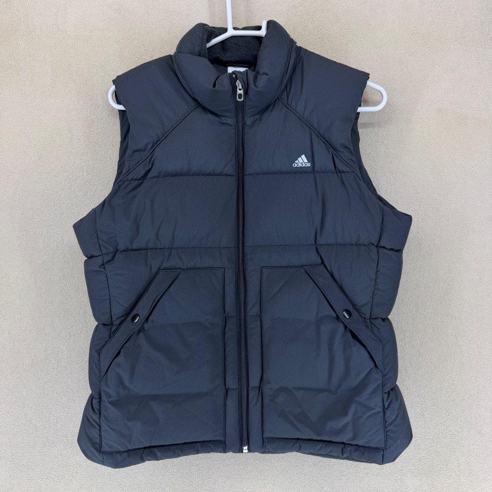 Adidas Women Puffer Vest Black Full Zip Lightweight Down Fill Insulated Size L G